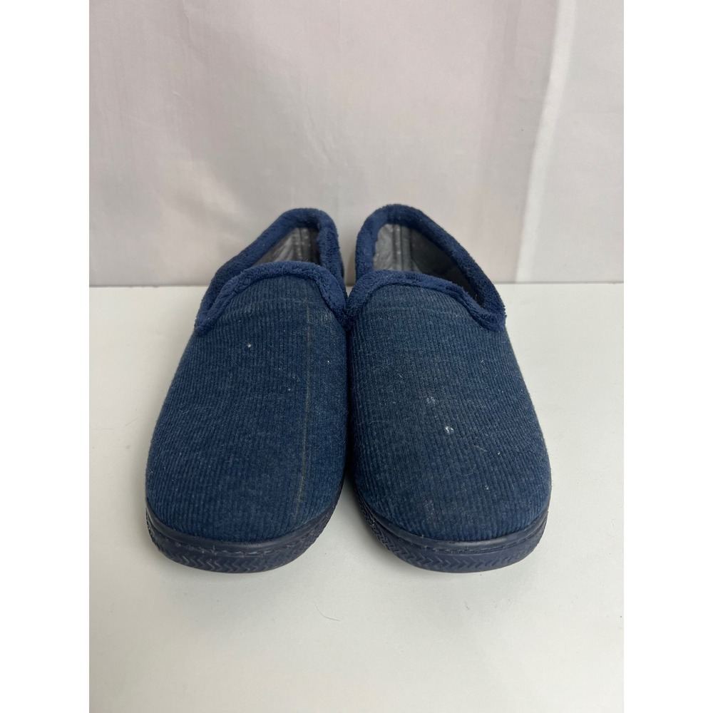 Dearfoams Mens Navy Blue Corduroy Fleece Lined Slippers House Shoes Large 9-10